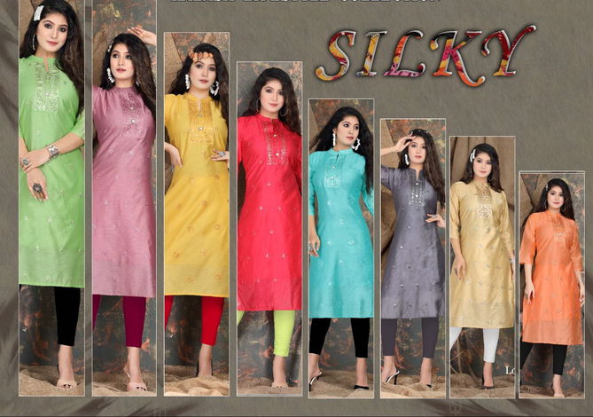 Riyaa Sillky 1 Designer New Fancy Regular Wear Chanderi Silk Kurti Collection